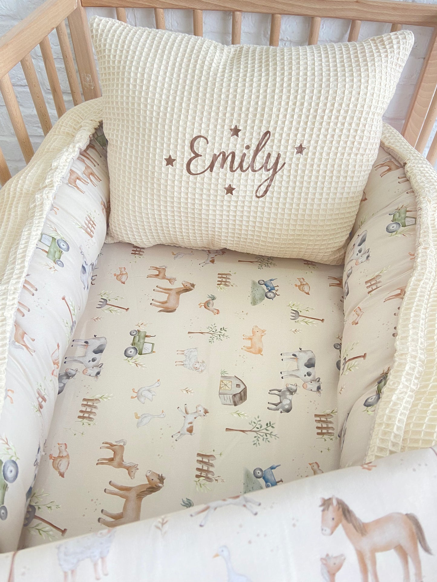 Pack Baby Farm(nido, manta y cojín personalizado)