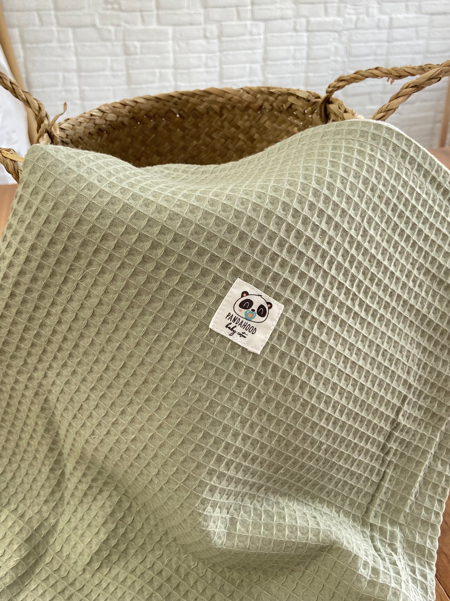 Manta Orgánic waffle verde musgo