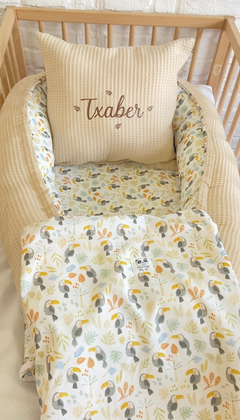 Pack Baby Tucán(nido, manta y cojín personalizado)