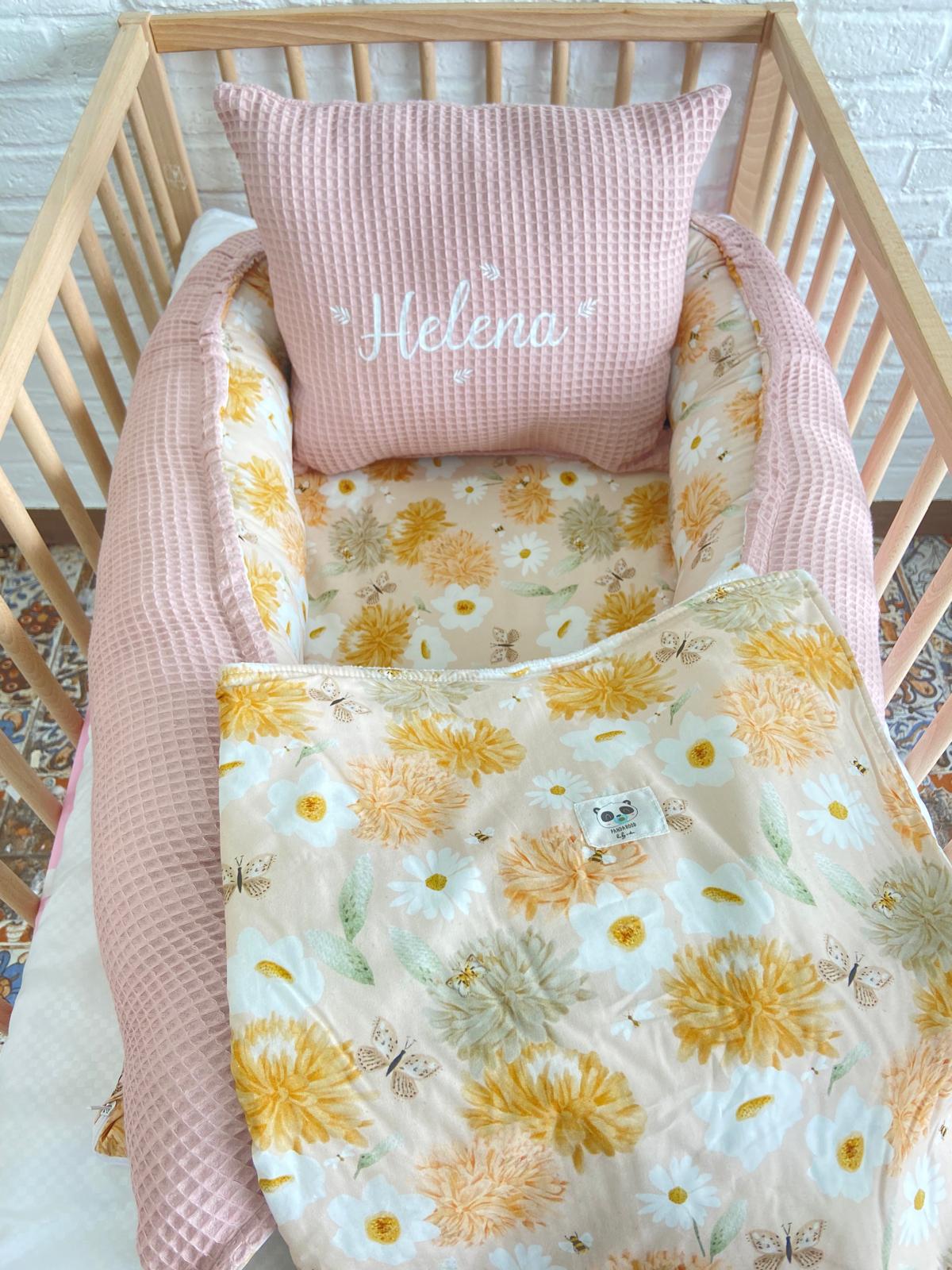 Pack Baby Primavera Rose (nido, manta y cojín personalizado)