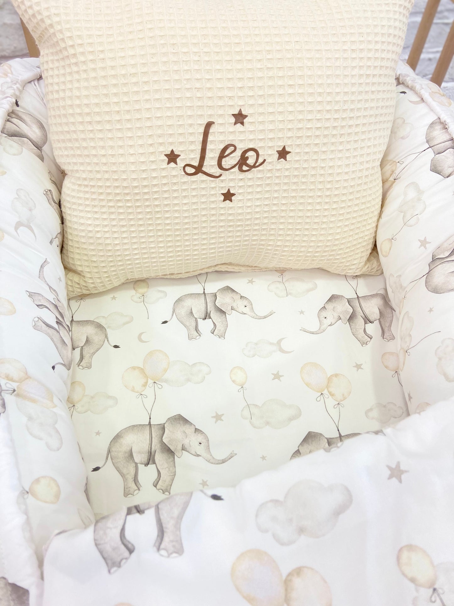 Pack Baby Elefantito (nido, manta y cojín personalizado)