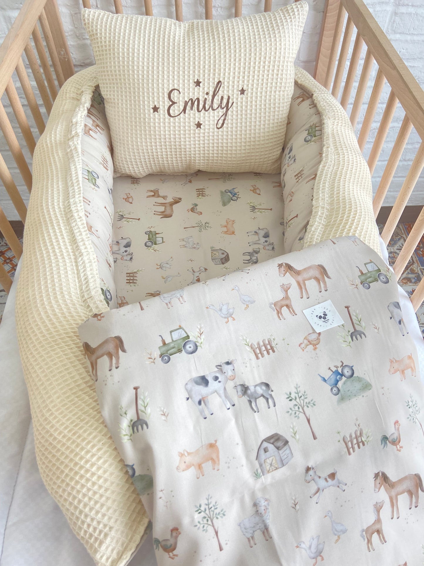 Pack Baby Farm(nido, manta y cojín personalizado)