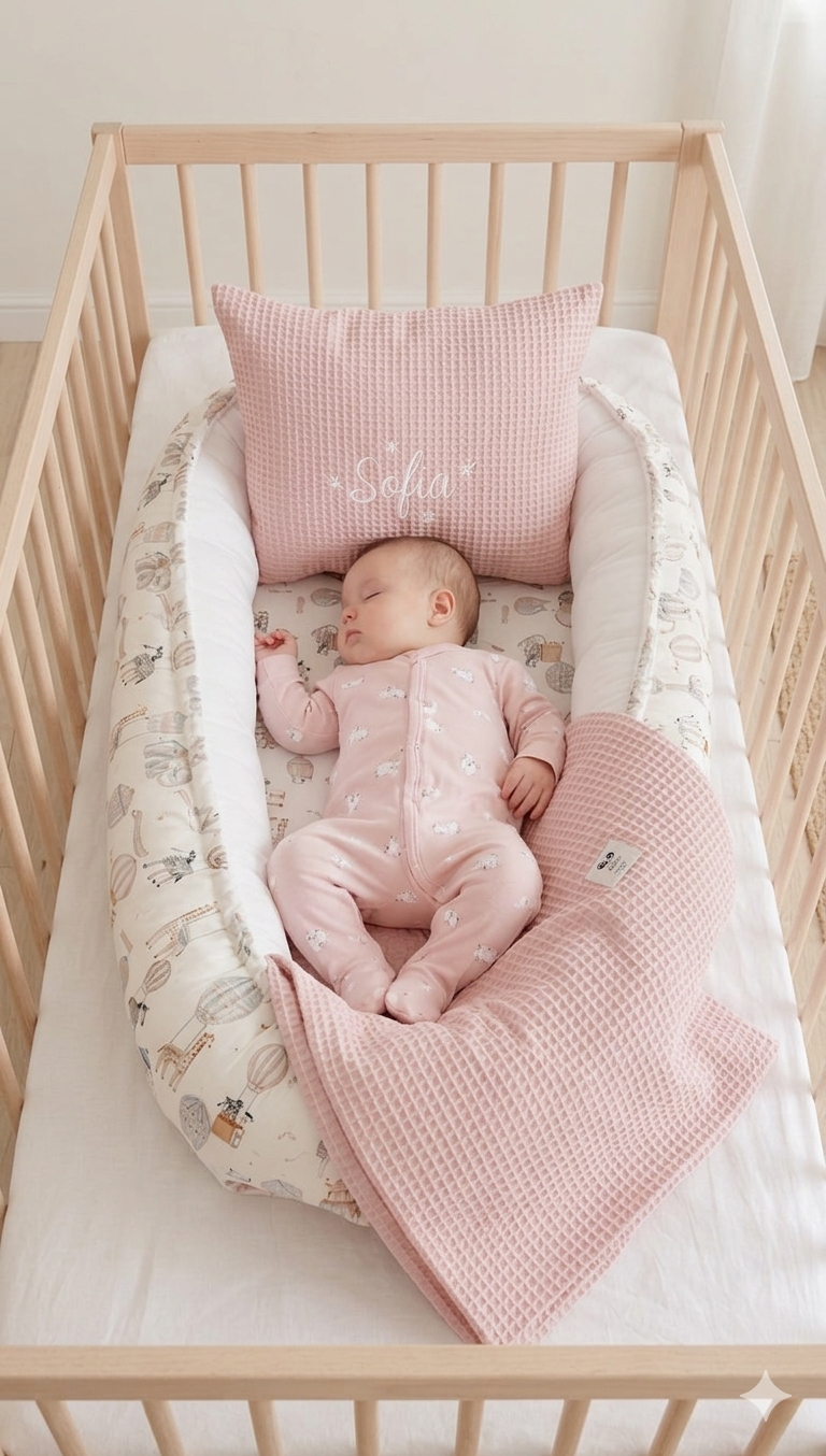 Pack Baby Welcome Rose (nido, manta y cojín personalizado)
