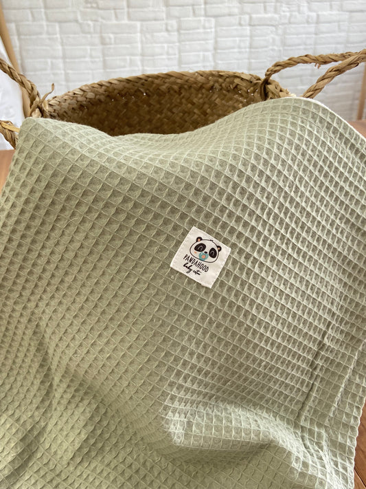 Manta Orgánic waffle verde musgo