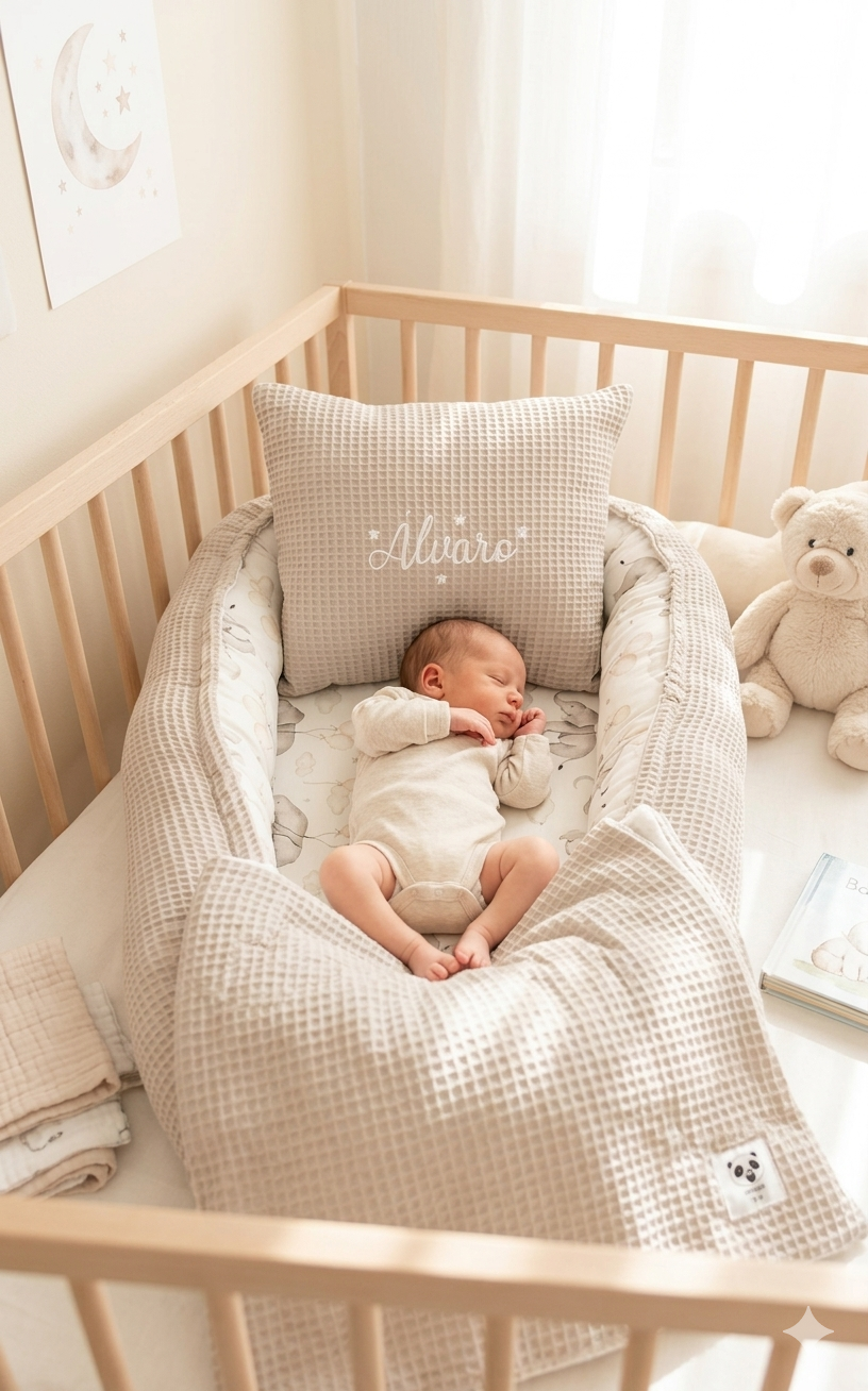 Pack Baby Elefantitos Gris (nido, manta y cojín personalizado)