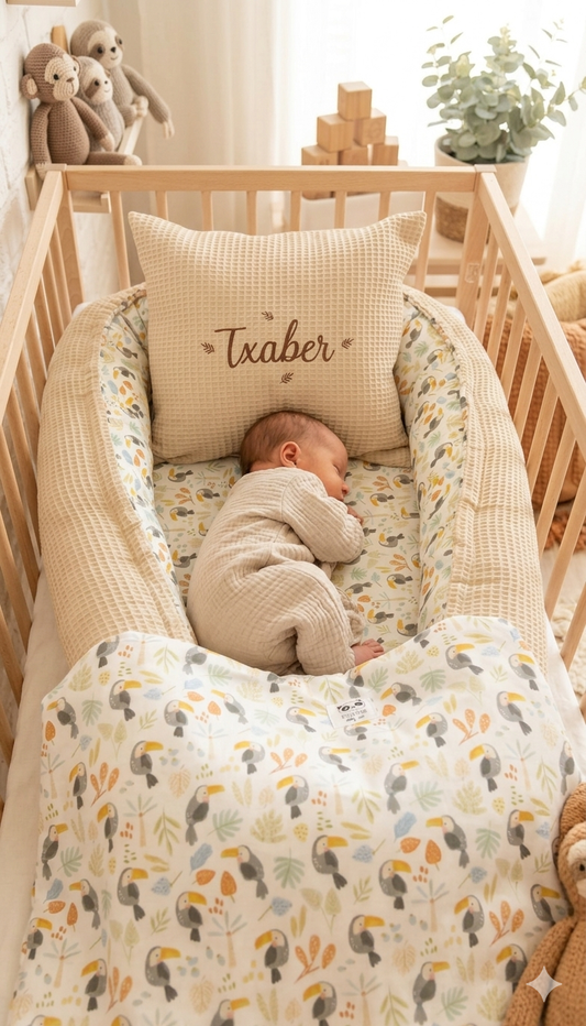 Pack Baby Tucán(nido, manta y cojín personalizado)