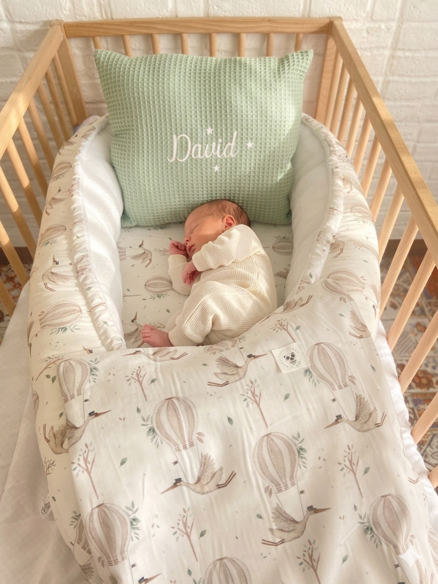 Pack Baby Cigüeña (nido, manta y cojín personalizado)