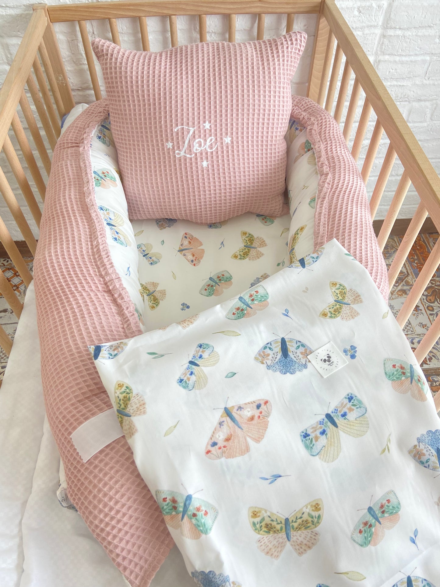 Pack Baby Butterfly (nido, manta y cojín personalizado)