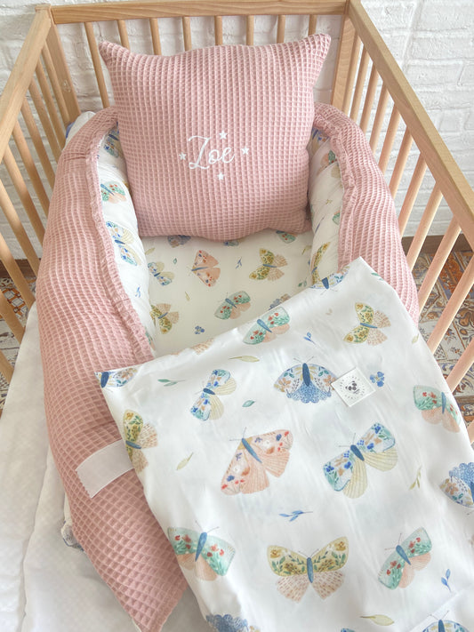 Pack Baby Butterfly (nido, manta y cojín personalizado)