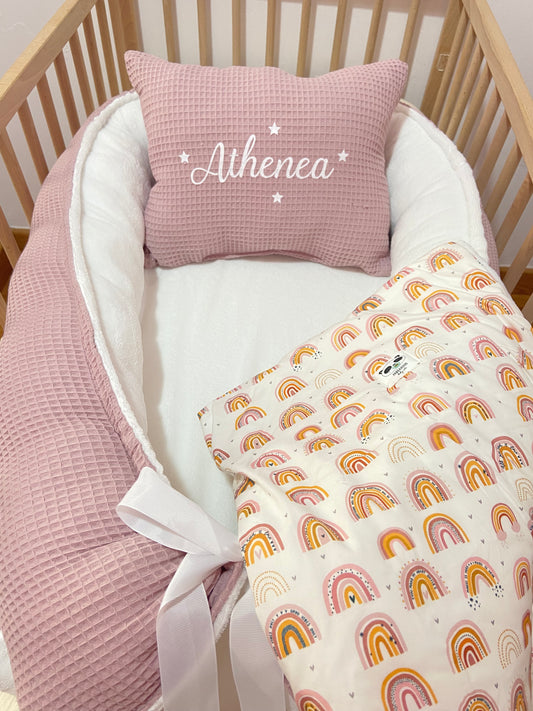 Pack Baby Ternura Rose(nido, manta y cojín personalizado) DISEÑALO